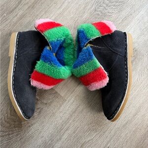 Mini Boden girls' suede boots with a rainbow fur lining size 31 (12-12.5)